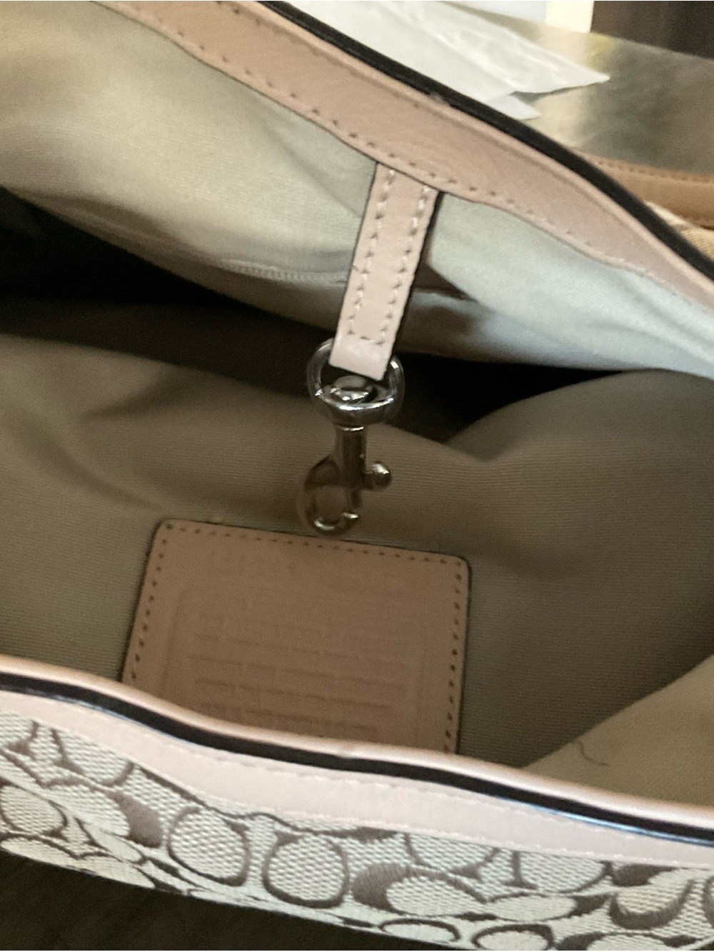 Coach Signature C Jacquard Canvas Tote Bag Tan Leather Trim Shoulder Bag - Picture 11 of 11